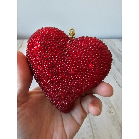 Beaded heart ornament Valentines red unique Xmas tree large - Picture 5 of 9
